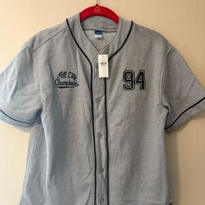 Old Navy Gray Baseball-Style Tee with Navy Trim and '94 Patch